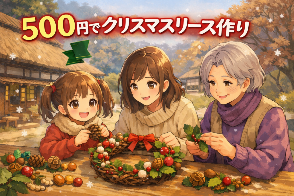 【500円でクリスマスリース作り】木の実が可愛い！町田市・小野路宿里山交流館で5歳娘と祖母の三世代体験レポ【子連れOK】